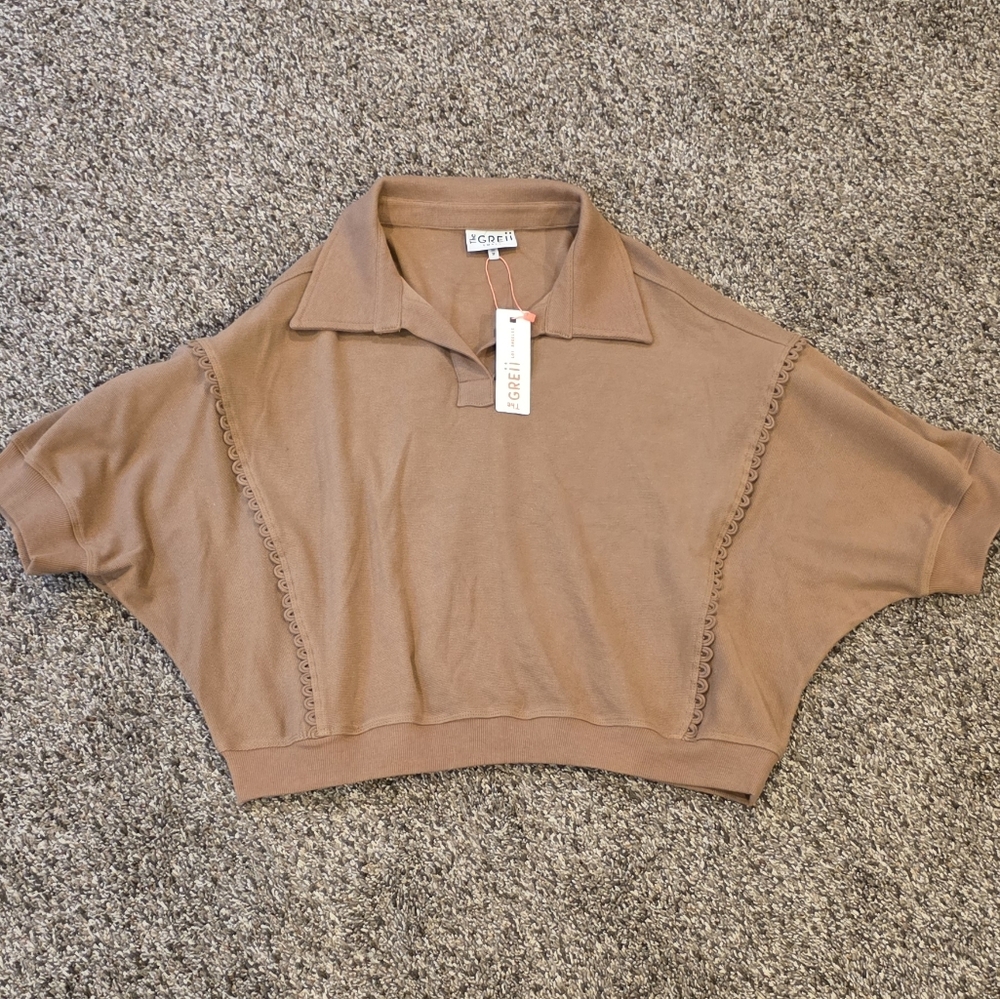 Brown Boxy Polo Crop Top